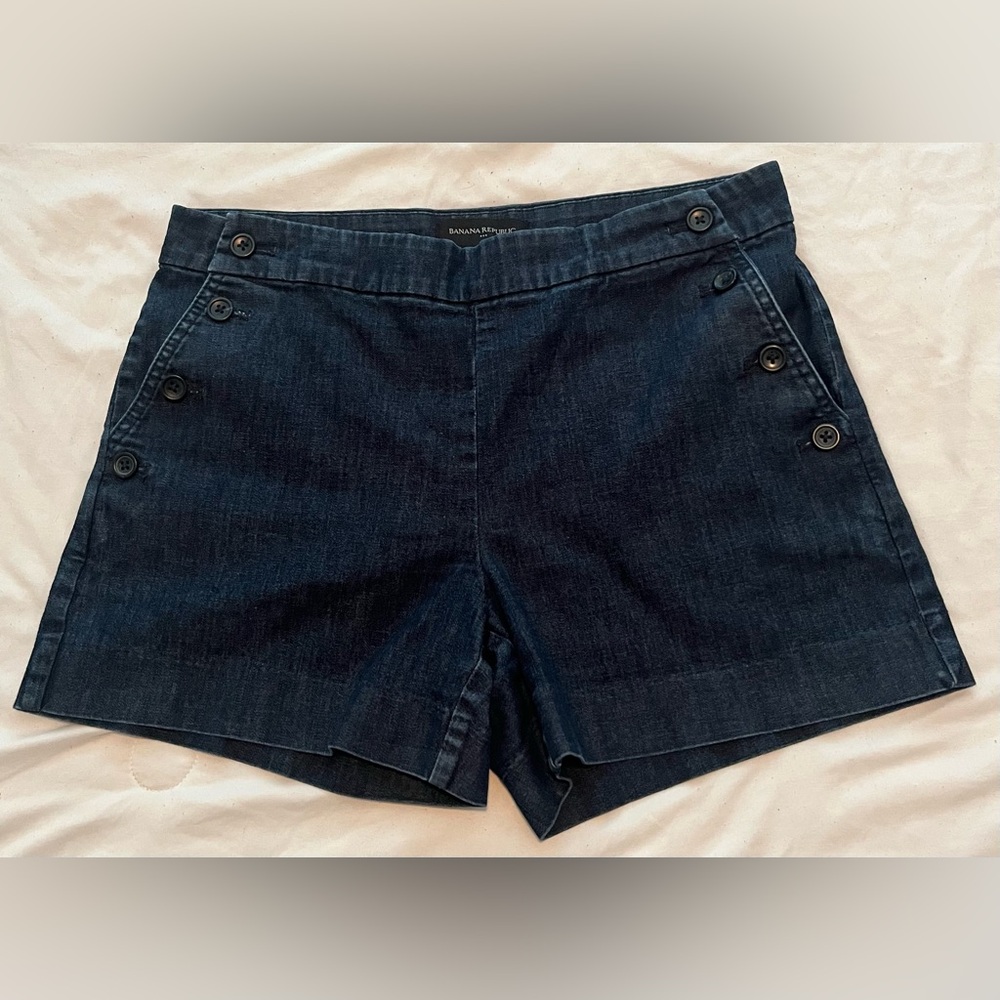 Women's Banana Republic Stretch Dark Wash Blue Jean Denim Shorts Size 26/2 Nice
